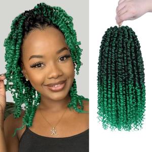 imageNice One PreTwisted Passion Twist Hair 8 Packs 112 Strands Pre Looped Passion Twist Braiding Hair for Women Short Passion Twists Crochet Hair Extensions 20 Inch Pack of 8 1BTGREEN