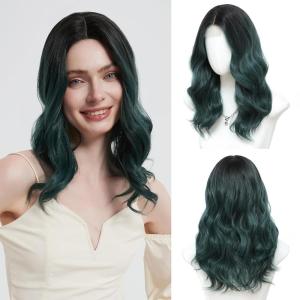 imageOmbre Orange Medium Length Wigs for Women 18 Inch Middle Part Synthetic Hair Wavy Wig  Natural Hairline Wig for Daily PartyHalloween UseOmbre Orange18 InchOmbre Dark Green