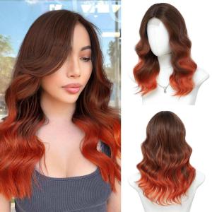 imageOmbre Orange Medium Length Wigs for Women 18 Inch Middle Part Synthetic Hair Wavy Wig  Natural Hairline Wig for Daily PartyHalloween UseOmbre Orange18 InchOmbre Orange