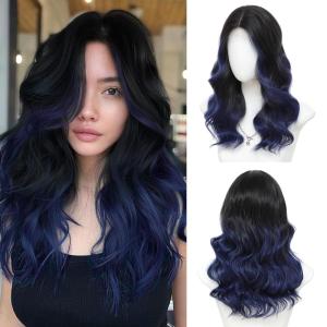imageOmbre Orange Medium Length Wigs for Women 18 Inch Middle Part Synthetic Hair Wavy Wig  Natural Hairline Wig for Daily PartyHalloween UseOmbre Orange18 InchBlack to Blue