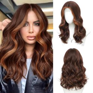 imageOmbre Orange Medium Length Wigs for Women 18 Inch Middle Part Synthetic Hair Wavy Wig  Natural Hairline Wig for Daily PartyHalloween UseOmbre Orange18 InchAuburn Highlight