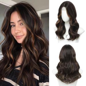 imageOmbre Orange Medium Length Wigs for Women 18 Inch Middle Part Synthetic Hair Wavy Wig  Natural Hairline Wig for Daily PartyHalloween UseOmbre Orange18 InchDark Brown mixed Chestnut