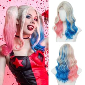 imageOmbre Orange Medium Length Wigs for Women 18 Inch Middle Part Synthetic Hair Wavy Wig  Natural Hairline Wig for Daily PartyHalloween UseOmbre Orange18 InchPink Blue