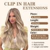 imageNAYOO Clip in Hair Extensions for Women 20 Inch Long Wavy Curly Ash Brown Mix Platinum Blonde Hairpieces Full Head Synthetic Hair Hairpieces 6PCS Ash Brown Mix Platinum Blonde