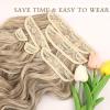 imageNAYOO Clip in Hair Extensions for Women 20 Inch Long Wavy Curly Ash Brown Mix Platinum Blonde Hairpieces Full Head Synthetic Hair Hairpieces 6PCS Ash Brown Mix Platinum Blonde