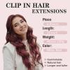 imageNAYOO Clip in Hair Extensions for Women 20 Inch Long Wavy curly Wine Red Hair Extension Full Head Synthetic Hair Extension Hairpieces 6PCS Wine Red