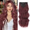 imageNAYOO Clip in Hair Extensions for Women 20 Inch Long Wavy curly Wine Red Hair Extension Full Head Synthetic Hair Extension Hairpieces 6PCS Wine Red