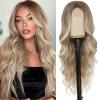 imageNAYOO Long Blonde Wavy Wig for Women  26 Inch Middle Part Curly Synthetic Heat Resistant Fiber Wig for Daily Party Use Ombre Blonde
