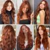 imageNAYOO Long Auburn Wavy Wig for Women 26 Inch Middle Part Curly Wavy Wig Natural Looking Synthetic Heat Resistant Fiber for Daily Party Use26Inch Auburn