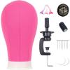 imageNAYOO Canvas Block Head Wig Head Stand for Making Wigs Display Styling Mannequin Head With Mount Hole 23inch  Rose red