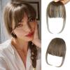 imageNAYOO Bangs Hair Clip Ash Blonde Fake Bangs 100 Real Human Hair Extensions Wispy Bangs for Women Fringe with Temples Hairpieces Curved Bangs for Daily WearBrown