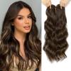 imageNAYOO Wavy Synthetic Clip In Hair Topper for Thinning Hair  20inch Natural Black Adds VolumeDark Brown Mix Light Brown