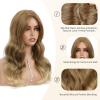 imageNAYOO Wavy Synthetic Clip In Hair Topper for Thinning Hair  20inch Natural Black Adds VolumeLight Brown Mix Blonde