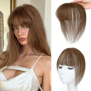 imageNAYOO Bangs Hair Clip 100 Real Human Hair Toppers 3603D Cover Clip in Bangs Hair pieces Wispy Bangs for Women French Bangs for Daily WearMedium BrownBrown