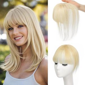 imageNAYOO Bangs Hair Clip 100 Real Human Hair Toppers 3603D Cover Clip in Bangs Hair pieces Wispy Bangs for Women French Bangs for Daily WearMedium BrownLight Blonde