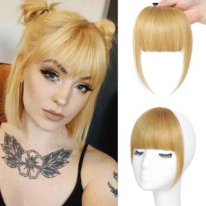 imageNAYOO Bangs Hair Clip Ash Blonde Fake Bangs 100 Real Human Hair Extensions Wispy Bangs for Women Fringe with Temples Hairpieces Curved Bangs for Daily Wearash blonde