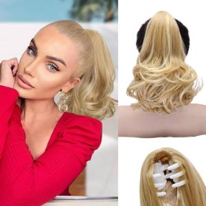 imageNAYOO Claw Clip Ponytail Extension Black 12quot Short Wavy Ponytail Clip in Hair Extensions for Women Curly Natural Layered Pony Tails for Short Thin Hair Synthetic HairpieceBlackDirty Blonde