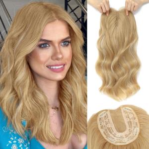 imageNAYOO Wavy Synthetic Clip In Hair Topper for Thinning Hair  20inch Natural Black Adds VolumeChampagne Blonde with Highlights