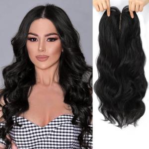 imageNAYOO Wavy Synthetic Clip In Hair Topper for Thinning Hair  20inch Natural Black Adds VolumeNatural Black