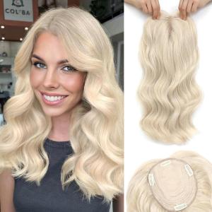 imageNAYOO Wavy Synthetic Clip In Hair Topper for Thinning Hair  20inch Natural Black Adds VolumePlatinum Blonde