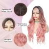 imageNAYOO Long Black Wig for Women  26 Inch Long Black Hair Wigs Natural Looking Black Long Wig Heat Resistant Black Wavy Wigs for Halloween Cosplay CostumeOmbre Pink
