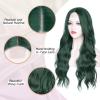 imageNAYOO Long Black Wig for Women  26 Inch Long Black Hair Wigs Natural Looking Black Long Wig Heat Resistant Black Wavy Wigs for Halloween Cosplay CostumeGreen