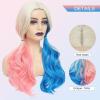 imageNAYOO Long Black Wig for Women  26 Inch Long Black Hair Wigs Natural Looking Black Long Wig Heat Resistant Black Wavy Wigs for Halloween Cosplay CostumePinkBlue
