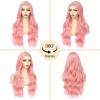imageNAYOO Long Black Wig for Women  26 Inch Long Black Hair Wigs Natural Looking Black Long Wig Heat Resistant Black Wavy Wigs for Halloween Cosplay CostumePink