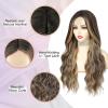 imageNAYOO Long Black Wig for Women  26 Inch Long Black Hair Wigs Natural Looking Black Long Wig Heat Resistant Black Wavy Wigs for Halloween Cosplay CostumeLight Brown Hair With Balayage Highlights