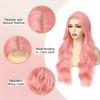imageNAYOO Long Black Wig for Women  26 Inch Long Black Hair Wigs Natural Looking Black Long Wig Heat Resistant Black Wavy Wigs for Halloween Cosplay CostumePink
