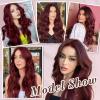 imageNAYOO Long Black Wig for Women  26 Inch Long Black Hair Wigs Natural Looking Black Long Wig Heat Resistant Black Wavy Wigs for Halloween Cosplay CostumeWine Red