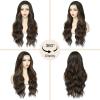 imageNAYOO Long Black Wig for Women  26 Inch Long Black Hair Wigs Natural Looking Black Long Wig Heat Resistant Black Wavy Wigs for Halloween Cosplay CostumeCaramel Brownie