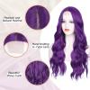 imageNAYOO Long Black Wig for Women  26 Inch Long Black Hair Wigs Natural Looking Black Long Wig Heat Resistant Black Wavy Wigs for Halloween Cosplay CostumeDark Purple