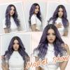 imageNAYOO Long Black Wig for Women  26 Inch Long Black Hair Wigs Natural Looking Black Long Wig Heat Resistant Black Wavy Wigs for Halloween Cosplay CostumeOmbre Purple