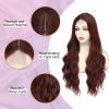 imageNAYOO Long Black Wig for Women  26 Inch Long Black Hair Wigs Natural Looking Black Long Wig Heat Resistant Black Wavy Wigs for Halloween Cosplay CostumeWine Red