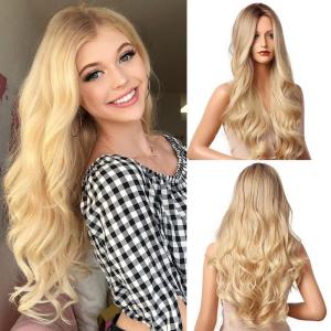 imageNAYOO Long Black Wig for Women  26 Inch Long Black Hair Wigs Natural Looking Black Long Wig Heat Resistant Black Wavy Wigs for Halloween Cosplay CostumeBlonde