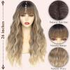 imageNAYOO Dirty Blonde Wave Wig with Bangs Heat Resistant Long Wavy Synthetic Hair for Women for Daily Use Party Halloween Dirty Blonde24InchOmbre Blonde