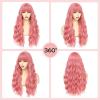 imageNAYOO Dirty Blonde Wave Wig with Bangs Heat Resistant Long Wavy Synthetic Hair for Women for Daily Use Party Halloween Dirty Blonde24InchPink