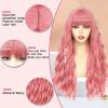 imageNAYOO Dirty Blonde Wave Wig with Bangs Heat Resistant Long Wavy Synthetic Hair for Women for Daily Use Party Halloween Dirty Blonde24InchPink