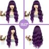 imageNAYOO Dirty Blonde Wave Wig with Bangs Heat Resistant Long Wavy Synthetic Hair for Women for Daily Use Party Halloween Dirty Blonde24InchPurple