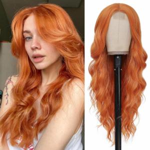 imageNAYOO Dirty Blonde Wave Wig with Bangs Heat Resistant Long Wavy Synthetic Hair for Women for Daily Use Party Halloween Dirty Blonde24InchOrange