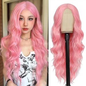 imageNAYOO Dirty Blonde Wave Wig with Bangs Heat Resistant Long Wavy Synthetic Hair for Women for Daily Use Party Halloween Dirty Blonde24InchPinkA