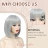 imageNAYOO Gray Bob Wig With Bangs 12 Inch Short Silver Bob Wig for Women Natural Looking Short Gray Wig With Bangs Super Soft Cosplay Wig Synthetic Wig for Daily Party HalloweenSilver Gray