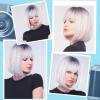 imageNAYOO Grey Wig with Bangs 12 Inch Ombre Silver Bob Wigs for Women Super Soft Straight Bob Wig Synthetic Wig with Side Bangs Natural Look Color Wig for Daily HalloweenOmbre Grey