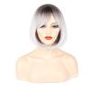 imageNAYOO Grey Wig with Bangs 12 Inch Ombre Silver Bob Wigs for Women Super Soft Straight Bob Wig Synthetic Wig with Side Bangs Natural Look Color Wig for Daily HalloweenOmbre Grey