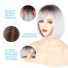 imageNAYOO Grey Wig with Bangs 12 Inch Ombre Silver Bob Wigs for Women Super Soft Straight Bob Wig Synthetic Wig with Side Bangs Natural Look Color Wig for Daily HalloweenOmbre Grey