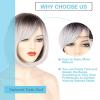 imageNAYOO Grey Wig with Bangs 12 Inch Ombre Silver Bob Wigs for Women Super Soft Straight Bob Wig Synthetic Wig with Side Bangs Natural Look Color Wig for Daily HalloweenOmbre Grey