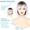 imageNAYOO Grey Wig with Bangs 12 Inch Ombre Silver Bob Wigs for Women Super Soft Straight Bob Wig Synthetic Wig with Side Bangs Natural Look Color Wig for Daily HalloweenOmbre Grey