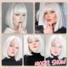 imageNAYOO White Bob Wig with Bangs 12 Inch Super Soft Cosplay Wig Straight Bob for Daily Party Halloween