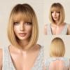imageNAYOO Blonde Wig with Bangs 12 Inch Ombre Blonde Bob Wig for Women Natural Looking Short Blonde Wig Straight Short Bob Wig with Bangs Cosplay Wig for Daily and HalloweenOmbre Golden Blonde